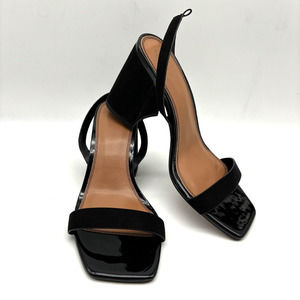 ASOS Design Black Faux Leather Slingback Open Toe Chunky Block Heels Size 9